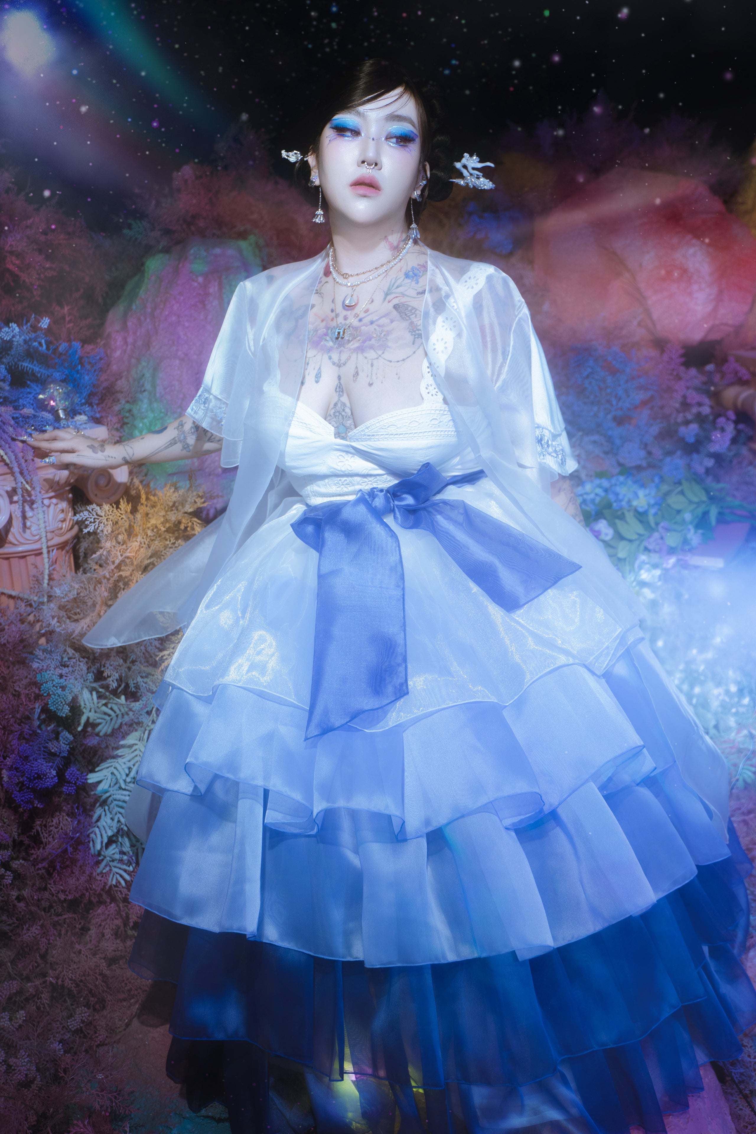 Made To Order Butterfly Pea Flower Moo Gee Gi Hanbok Petticoat Skirt made-to-order-butterfly-pea-flower-moo-gee-gi-hanbok-petticoat-skirt